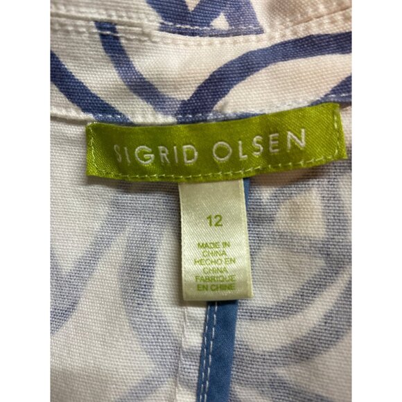 Sigrid Olsen Abstract Floral Jacket Blue White Sz 12 Y2K Preppy Chic Retro - Picture 3 of 9